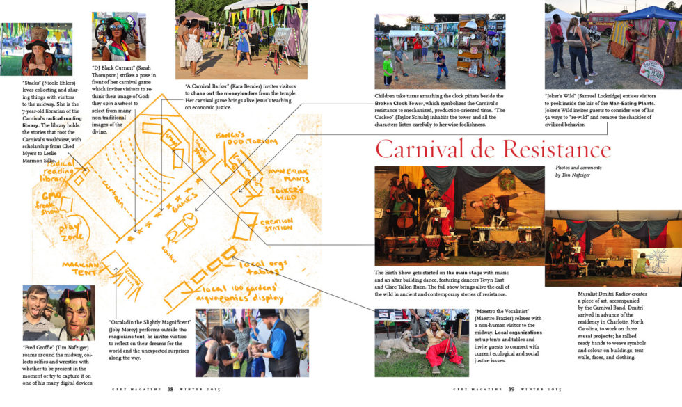 Carnival de Resistance spread in Geez Magazine December 2015